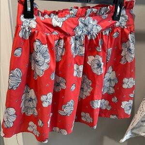 Tulle Red Circle Skirt with Navy & White Floral Print